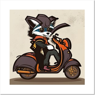 A steampunk fox fursona with boots sitting on a vespa moped Posters and Art